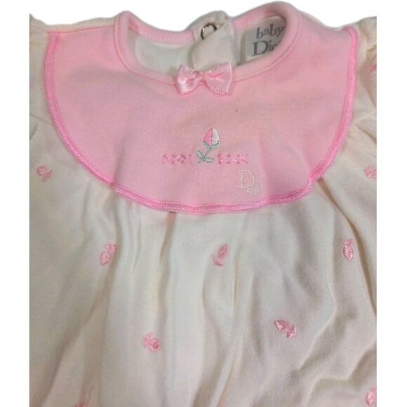 Baby Dior VTG Infant White Pink Floral Embroidered One Piece Romper Size 3-6 M - Picture 3 of 7